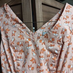 Modcloth Eva Rose Fit And Flare Peach Corgi Swing Dress Size S Lined Petticoat